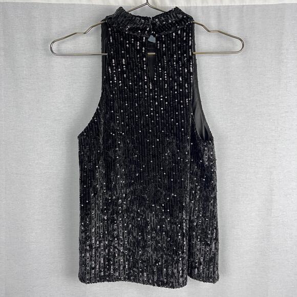 Anthropologie Top Taryn Velvet Sequin Black Tank Holiday Christmas Party Formal - Picture 3 of 6